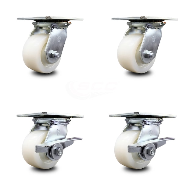 4 Inch Nylon Swivel Caster Set with Ball Bearings 2 Brakes